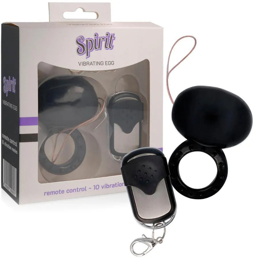 Cockring vibrant noir en silicone avec télécommande, 10 modes de vibration, étanche, présenté dans un emballage moderne.