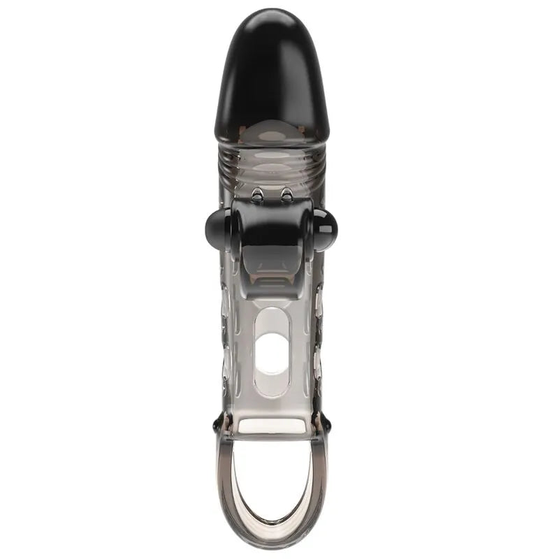 Cockring vibrante noir en TPE, forme ajustable, super-extensible, pour érection prolongée et sensations intenses.