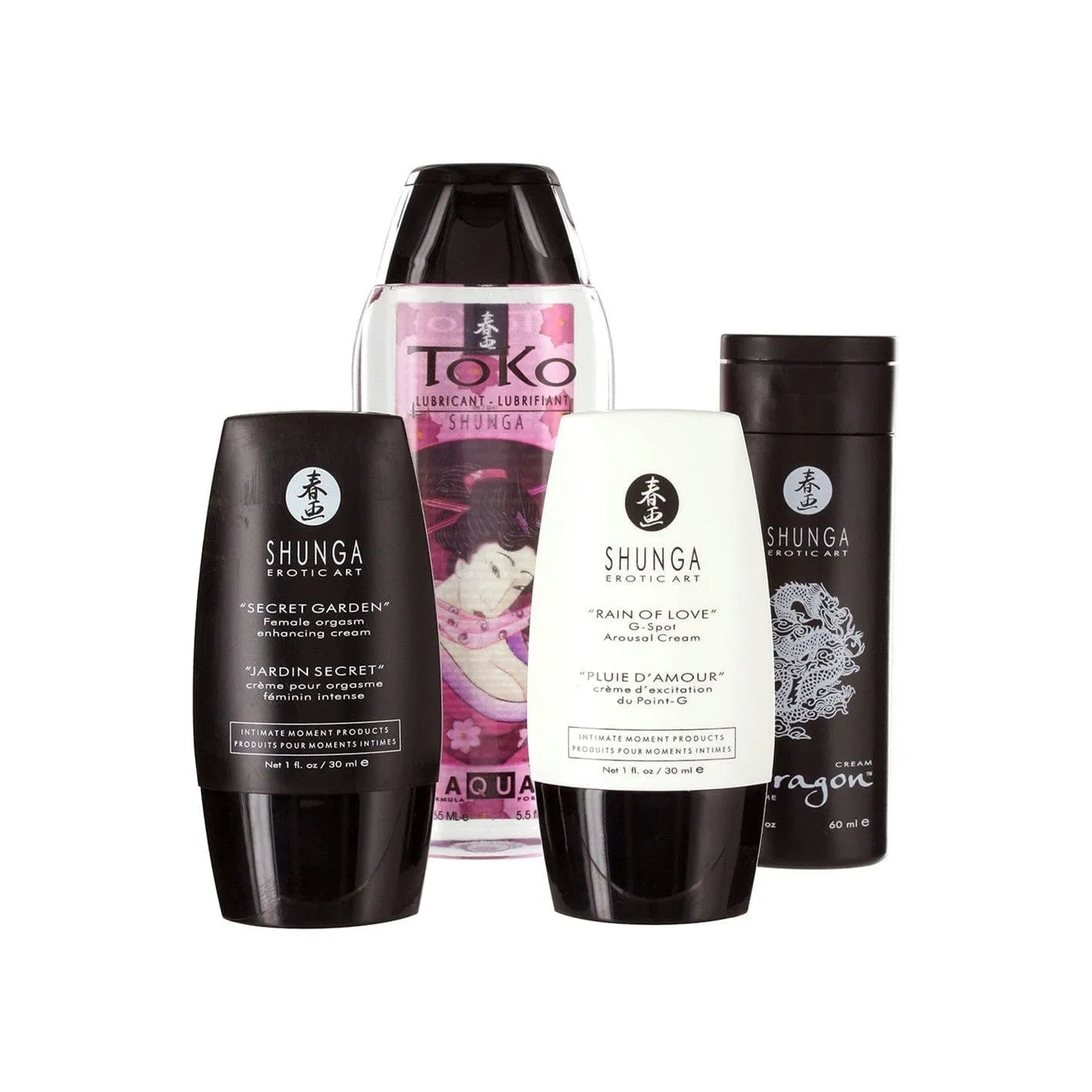 Coffret Intime Crème et Lubrifiant Naturel avec crèmes et lubrifiant Toko Aqua, emballages élégants et ingrédients naturels.