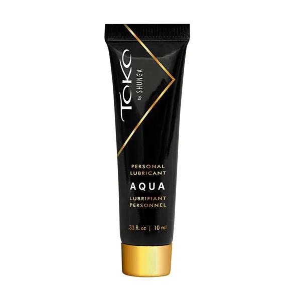 Tube noir de lubrifiant Shunga Aqua 10 ml, élégant et raffiné, pour couples explorant de nouvelles sensations intimes.