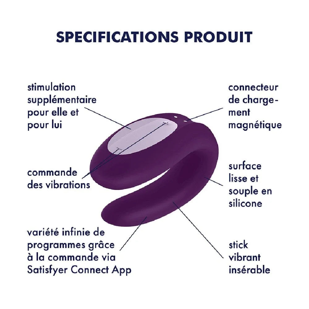 Coffret Sex Toys avec vibromasseurs violets et anneau pénien, silicone doux, compatible Satisfyer Connect App, étanche IPX7.