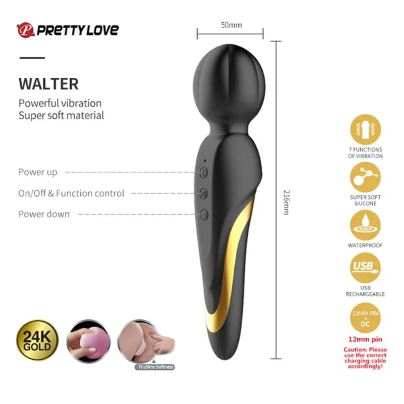 Coffret sextoys luxe silicone noir et or 18 carats, design élégant, finitions dorées, 12 pièces, Pretty Love.