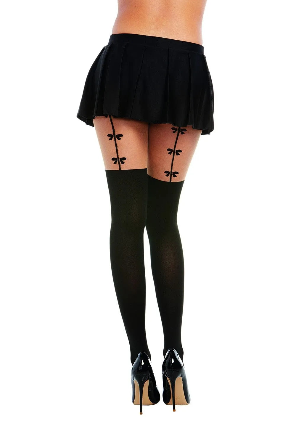 Collant Effet Porte-Jarretelles Noir Opaque Fantaisie