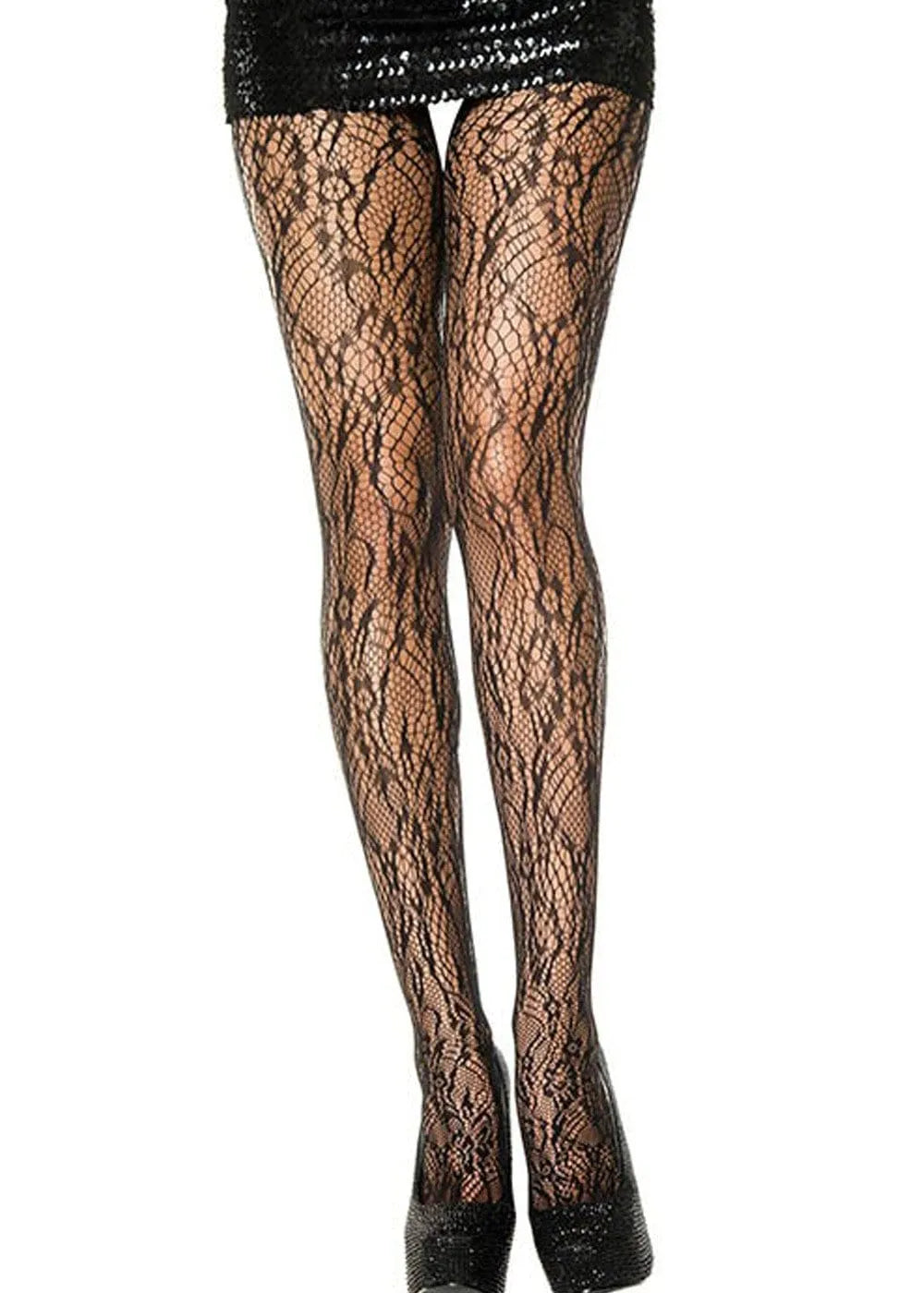 Collant Fantaisie Noir Résille Florale Mi-Saison