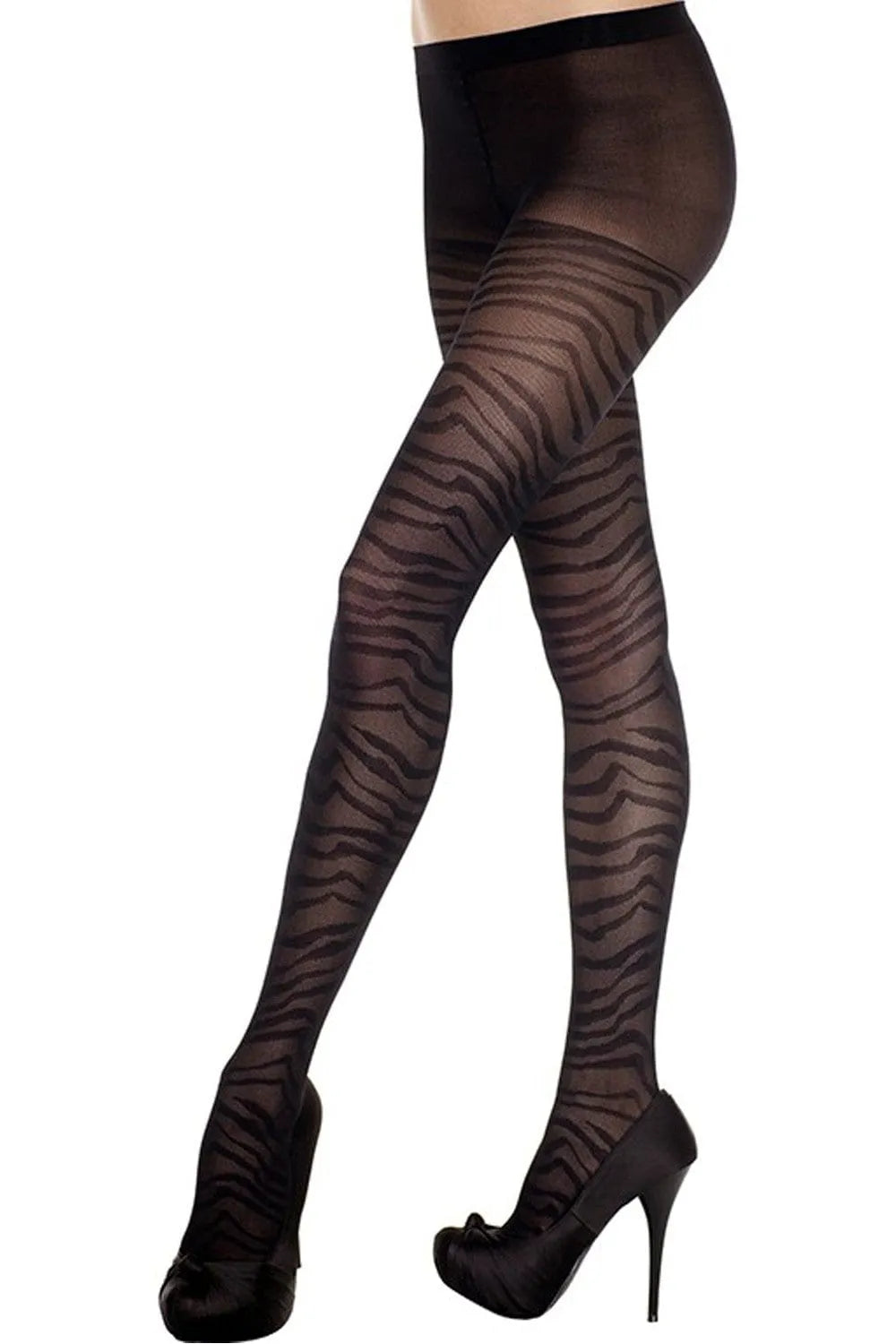 Collant noir fantaisie femme, motif zèbre, nylon élasthanne, élégant et original, parfait pour look tendance.