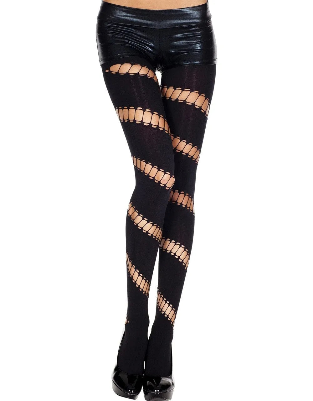 Collant Legging Noir Opaque Sexy Ouvertures Asymétriques