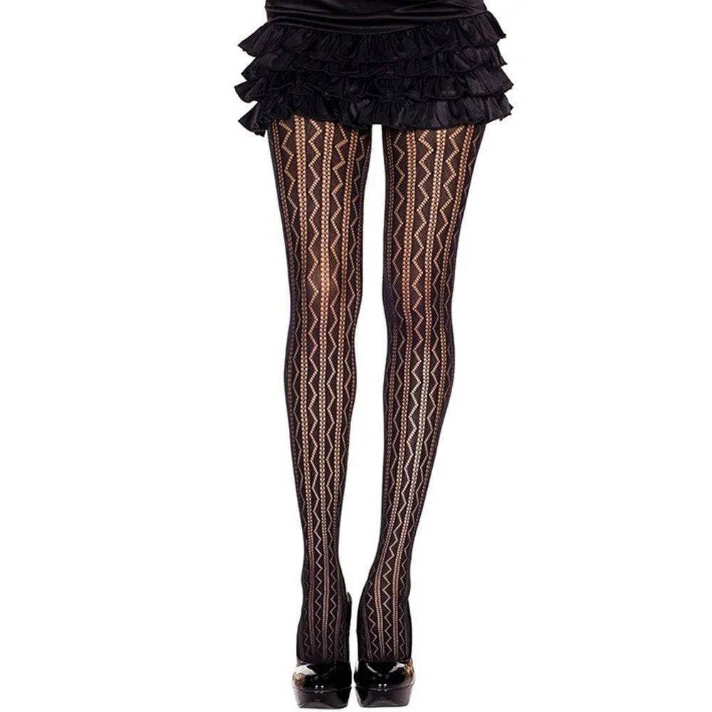 Collant Noir Fantaisie Ajouré Géométrique