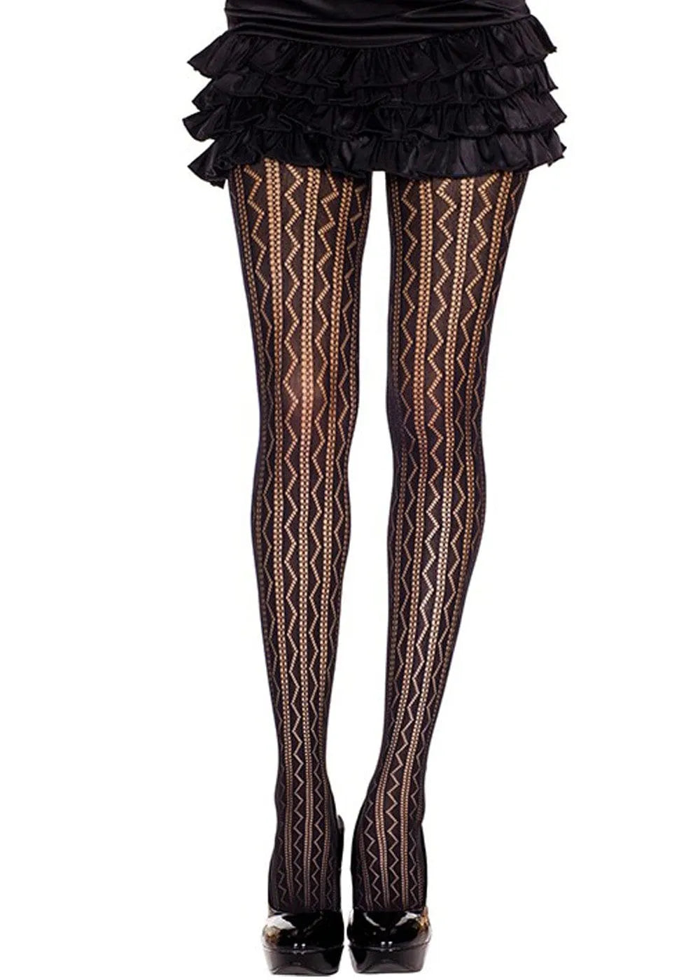 Collant Noir Fantaisie Ajouré Géométrique