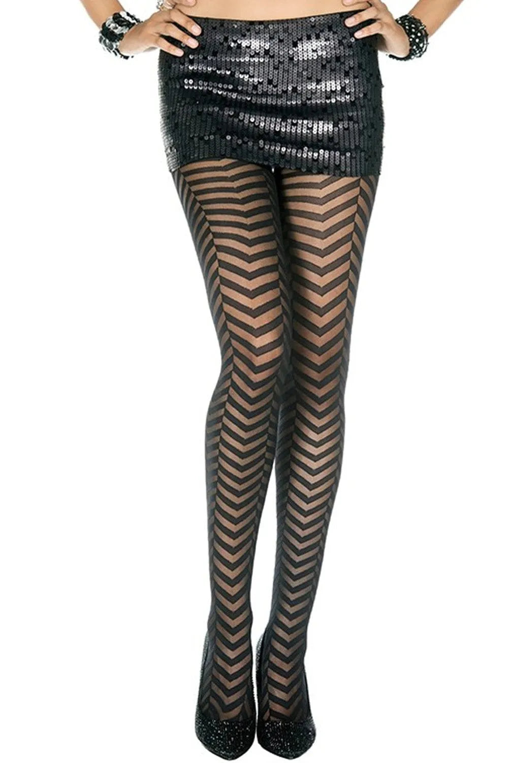Collant Noir Zigzag Moderne En Nylon