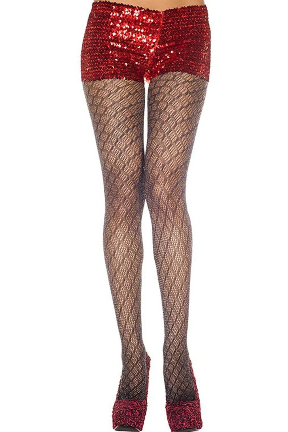 Collant noir motifs géométriques, nylon élasthanne, chic et confortable, idéal pour tenues créatives et professionnelles.