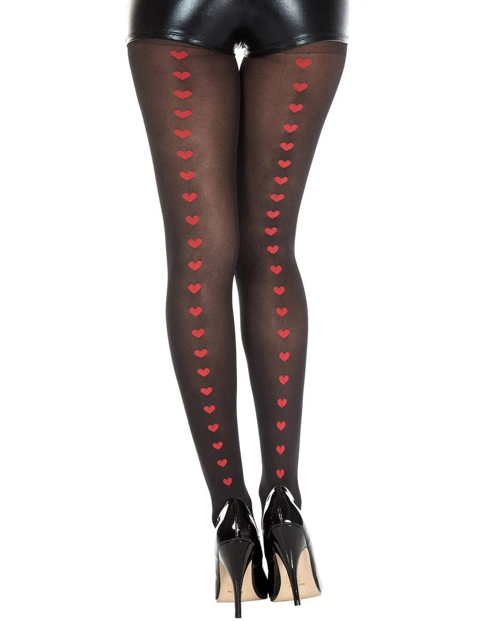 Collant Nylon Noir Semi-Opaque Coeurs Rouges