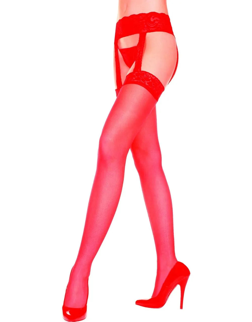 Collant Nylon Rouge Sexy Avec Dentelle
