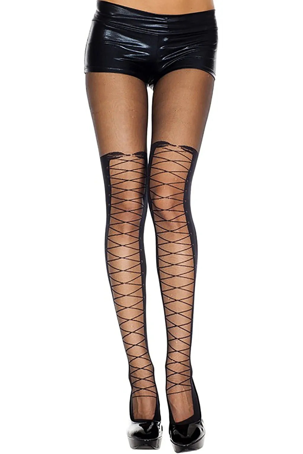 Collants Laçage Croisé Couleur Chair Et Noir