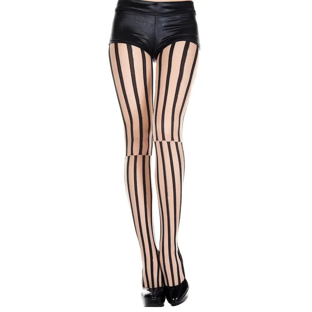 Collants Élastiques Chair Rayures Noires Sensuelles