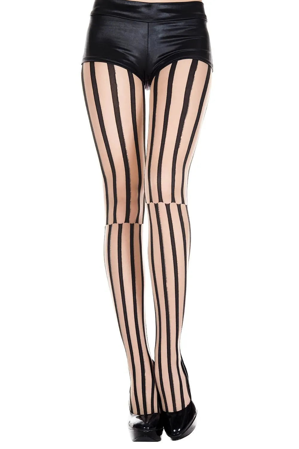 Collants Élastiques Chair Rayures Noires Sensuelles