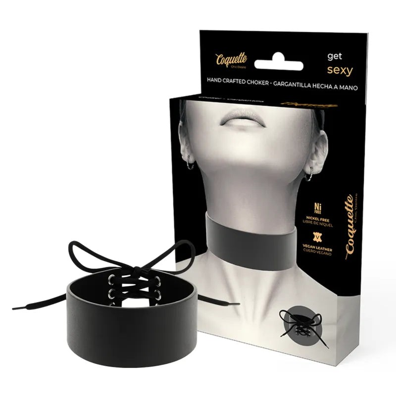 Collier Bdsm Cuir Végétalien Noir Ajustable