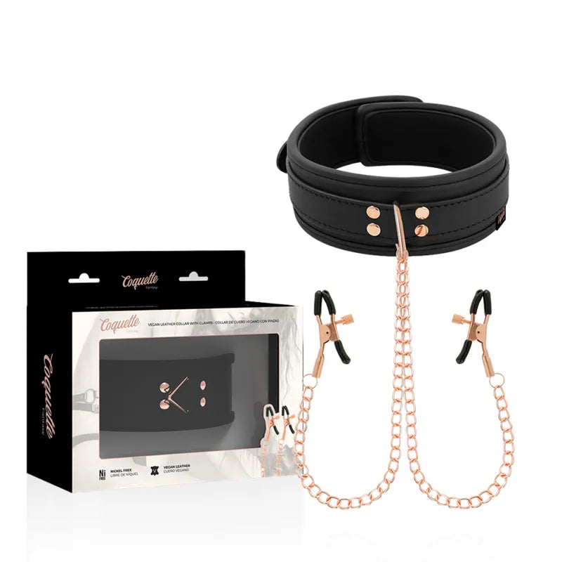 Collier Bdsm Cuir Vegan Avec Pinces À Tétons