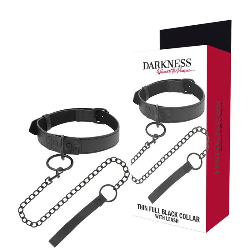 Collier Bdsm En Néoprène Noir Avec Chaîne