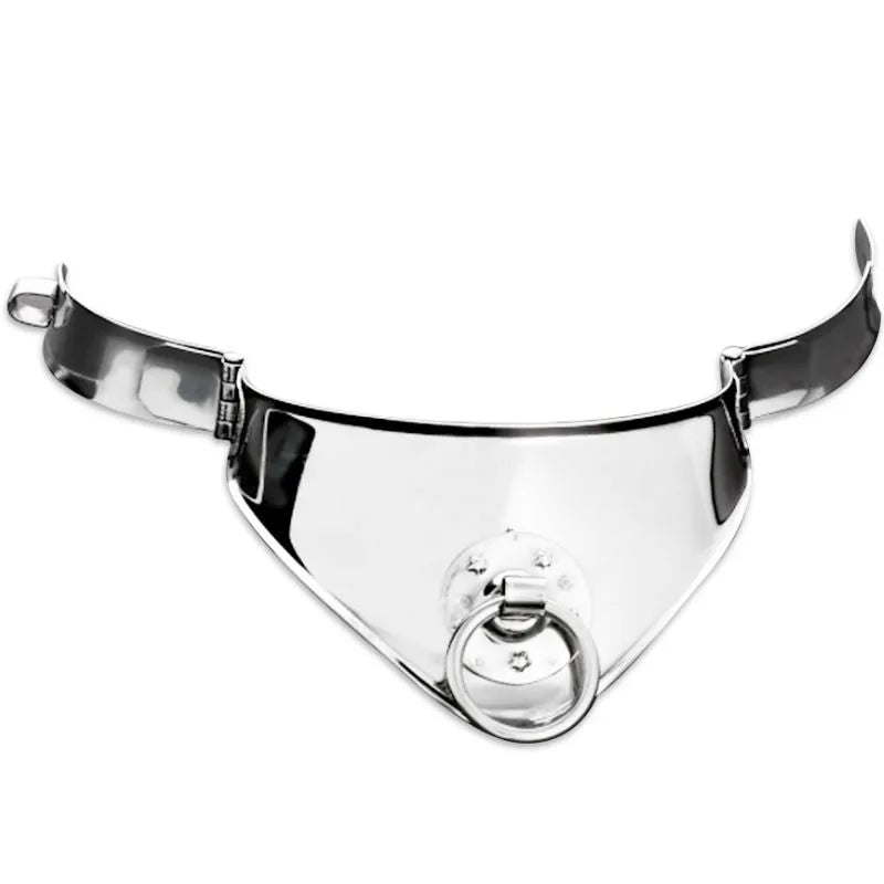 Collier esclave BDSM en acier inoxydable verrouillable, design antique avec devant pointu et bords lisses.