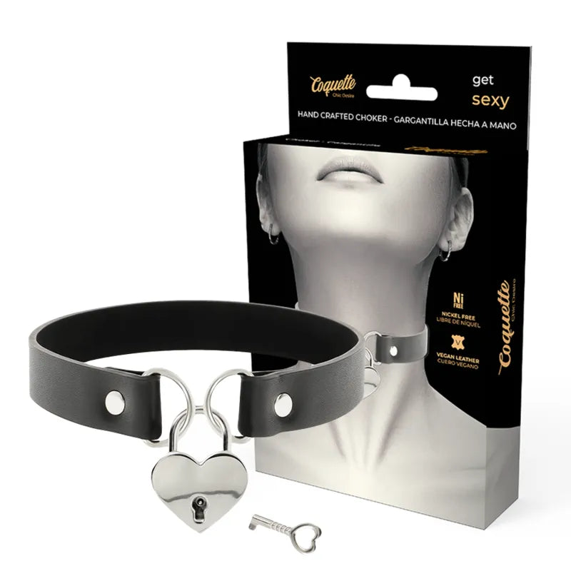 Collier fétiche cuir vegan mystère chic