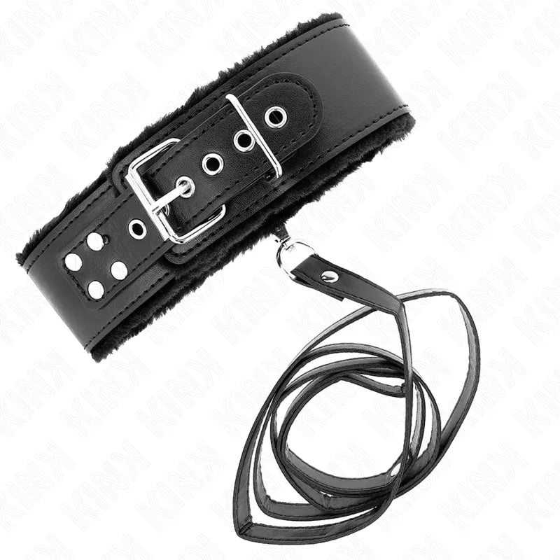 Collier BDSM en cuir noir élégant, ajustable avec boucle métallique, design épuré, idéal pour jeux de domination.