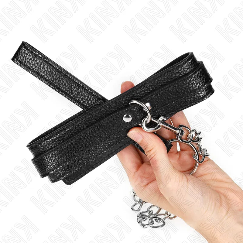 Collier BDSM en cuir noir élégant, durable, avec boucle métallique, pour expérience raffinée et personnalisée.