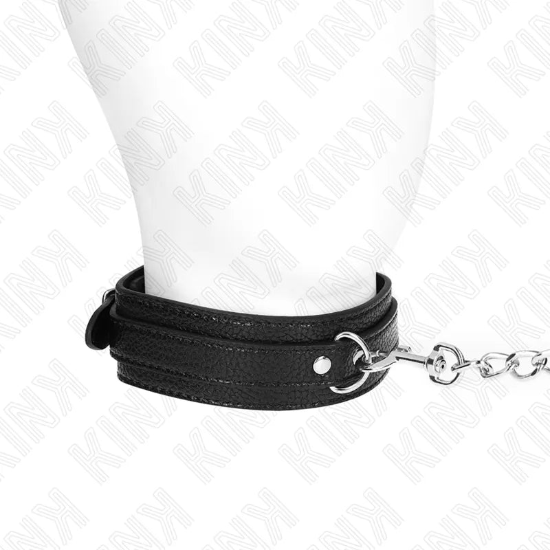 Collier BDSM en cuir noir élégant avec boucle métallique, design raffiné et durable pour expérience sophistiquée.