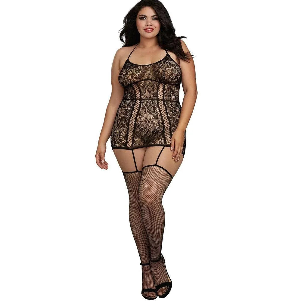 Combinaison Grande Taille Dentelle Lanières Jarretières