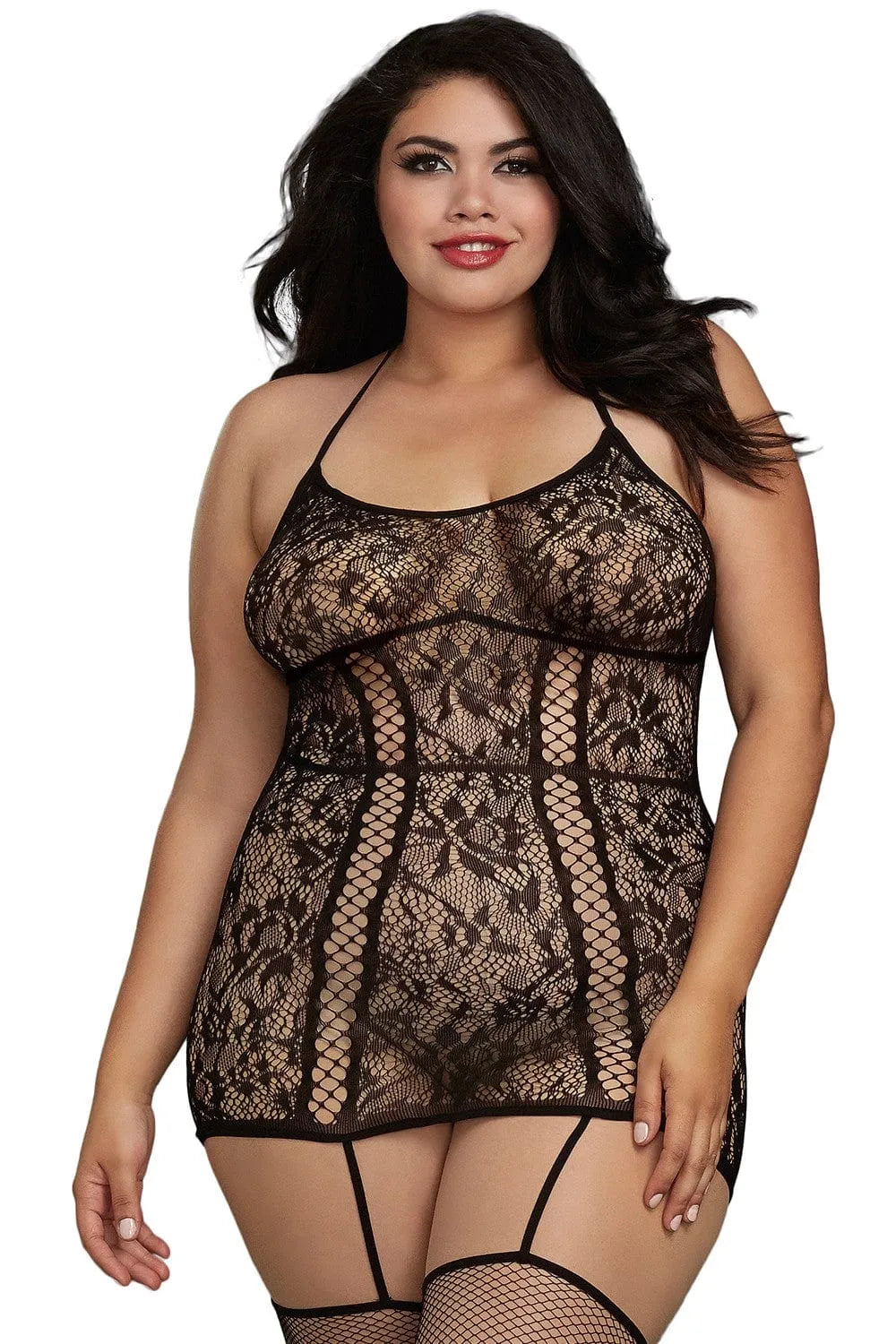 Combinaison Grande Taille Dentelle Lanières Jarretières