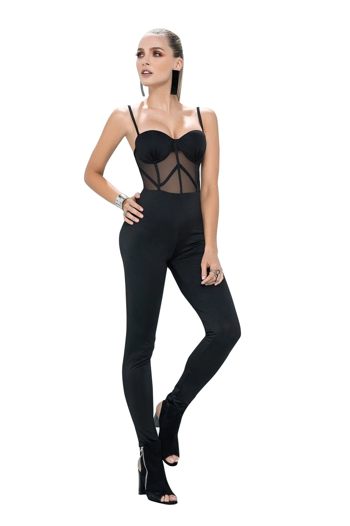 Combinaison Moulante Noire En Polyester Élasthanne