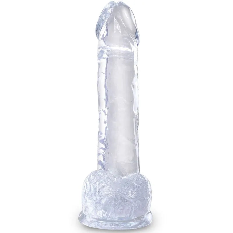 Consolateur réaliste translucide King Cock Clear avec texture veineuse, couleur claire, design authentique et flexible.