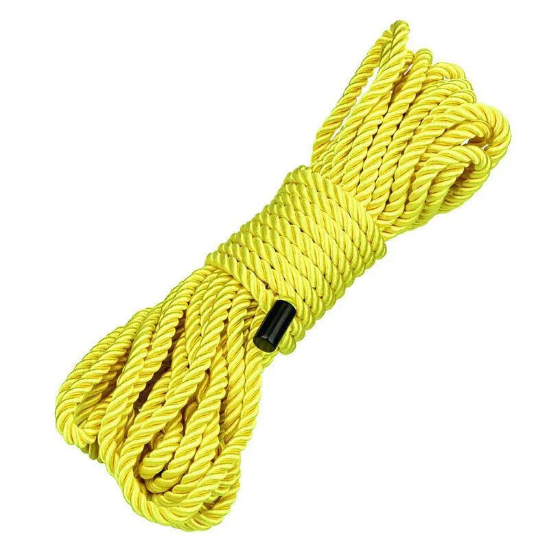 Corde BDSM jaune en coton polyester, douce et résistante, idéale pour bondage créatif et sécuritaire.