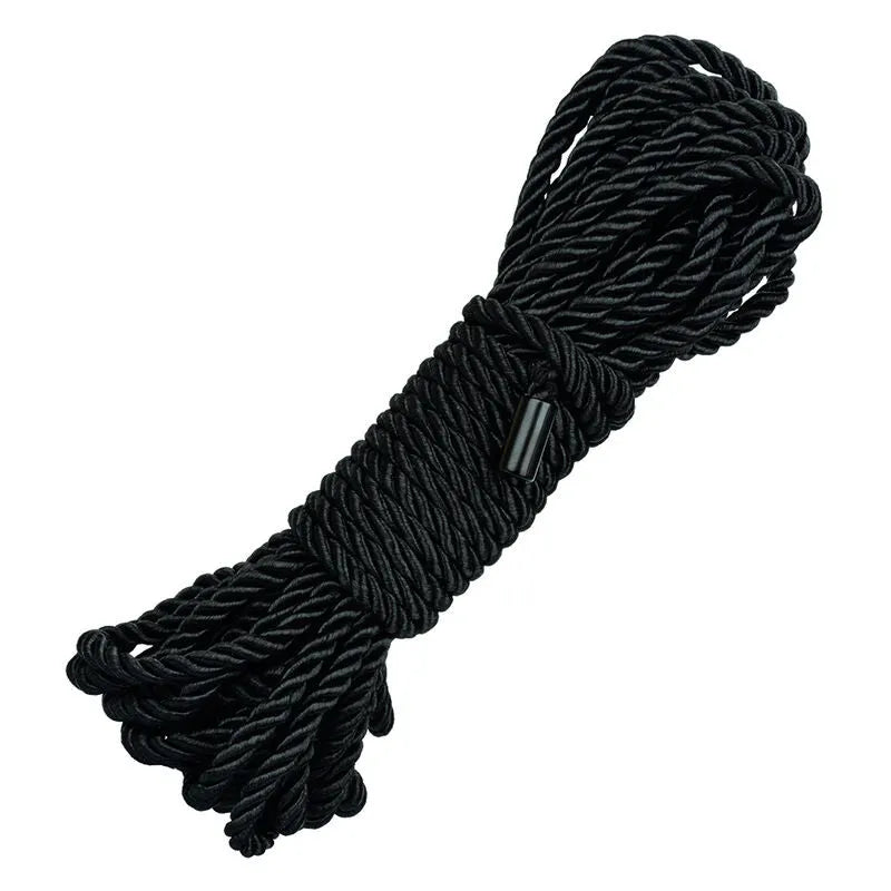 Corde BDSM noire en coton 10M, texture douce, idéale pour ligatures sécurisées, mélange coton-polyester, couleur noire élé...