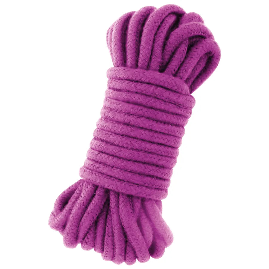 Corde de bondage coton japonais 5m, couleur violette, enroulée, douce et résistante pour jeux BDSM et nœuds sécurisés.