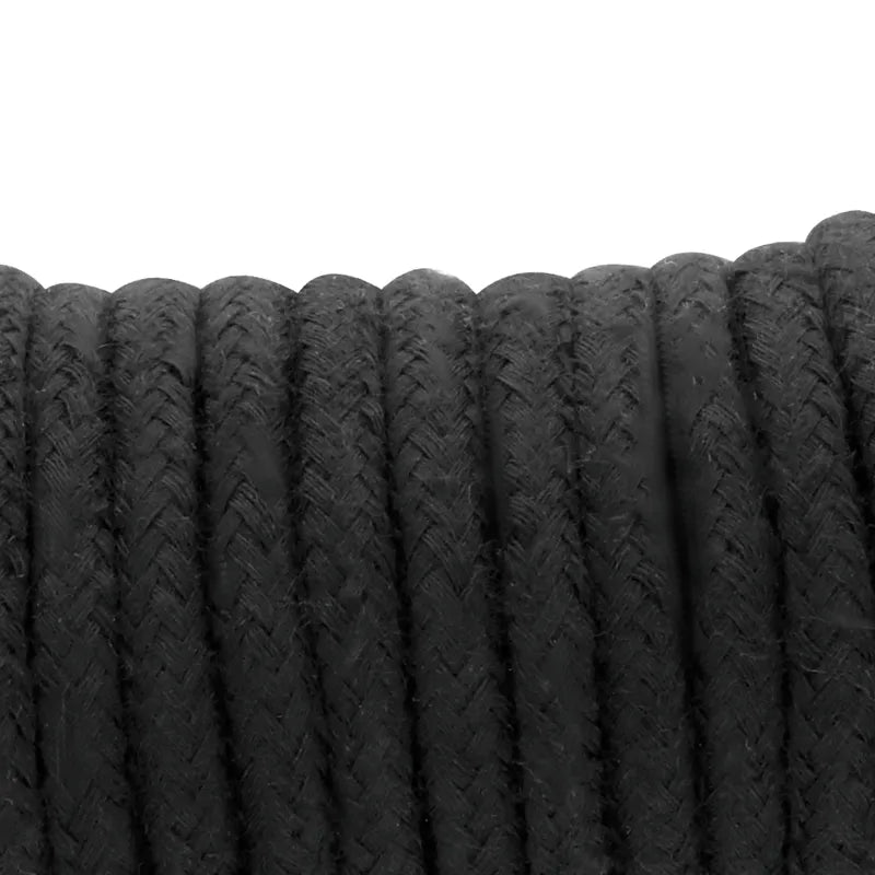 Corde de bondage en coton noir, 20 mètres, texture tressée, idéale pour jeux de domination et fétichisme.