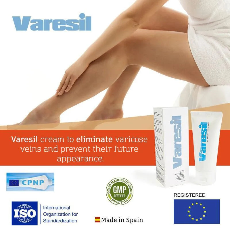 Crème Naturelle Apaisante Pour Varices, tube blanc avec boîte, soulage varices, améliore circulation, ingrédients naturels.