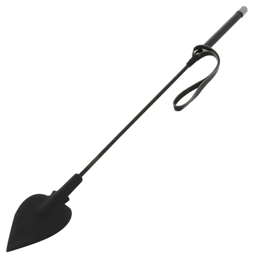 Cravache BDSM noire 60 cm, pointe silicone, manche cuir, accessoire fétichiste pour jeux de pouvoir et passion.