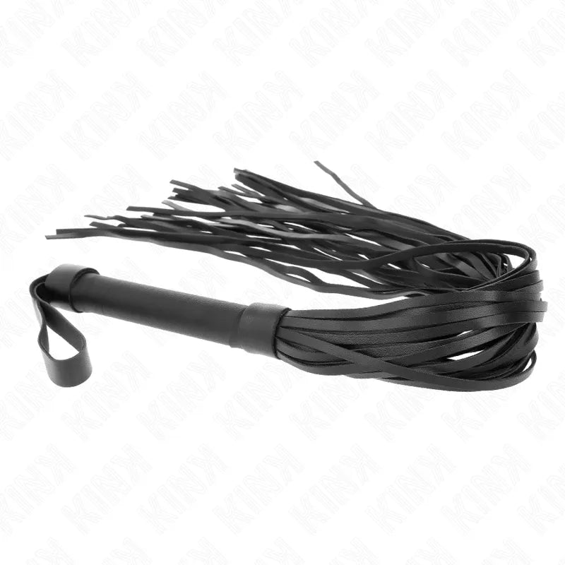 Cravache BDSM haut de gamme noire, design élégant, manche ergonomique, lanières en cuir pour jeux intenses.