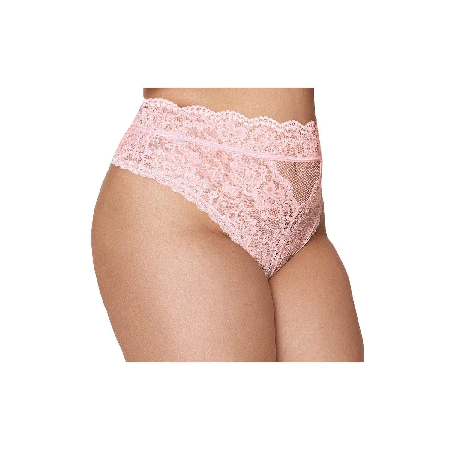Culotte Grande Taille Rose Dentelle Taille Haute Élégante