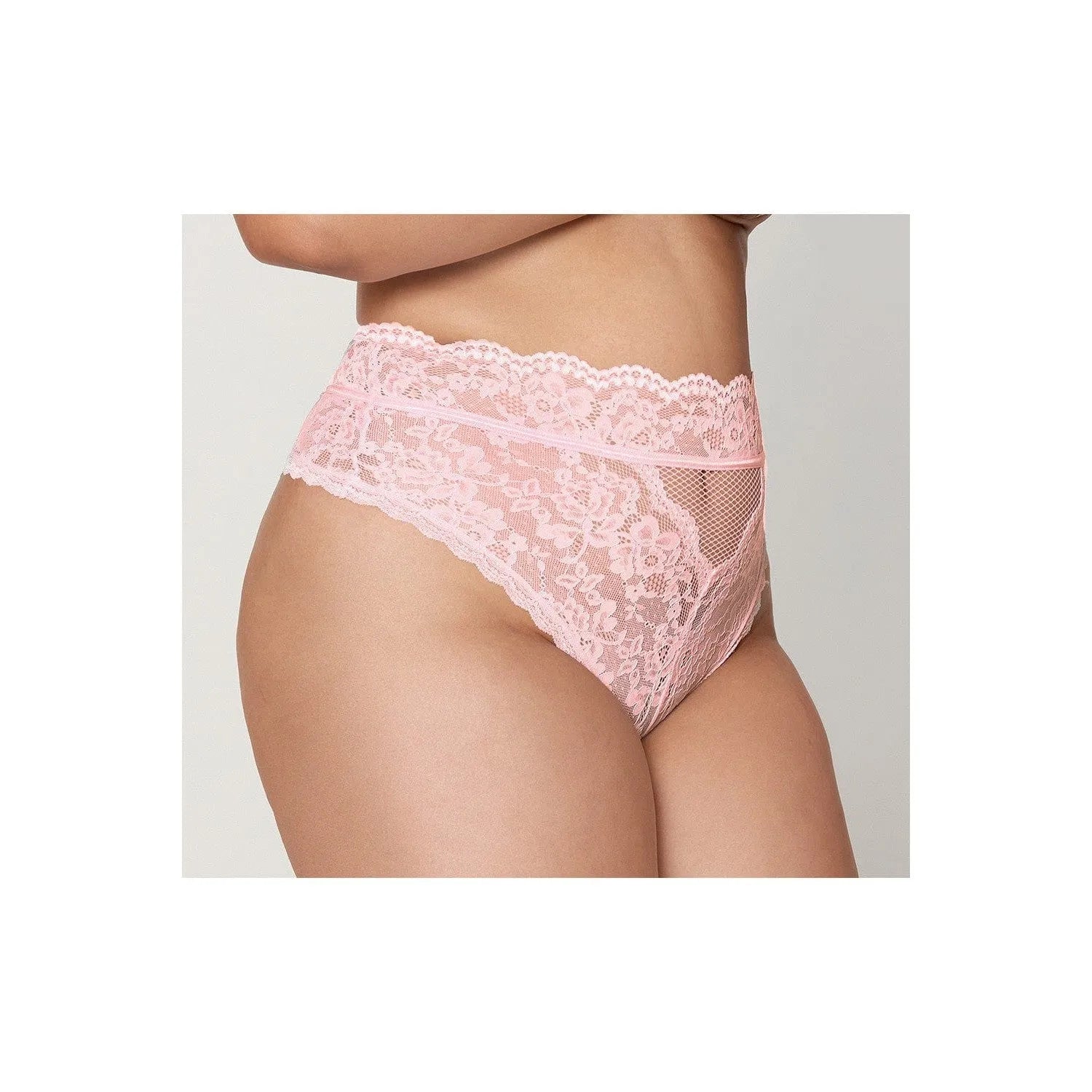 Culotte Grande Taille Rose Dentelle Taille Haute Élégante