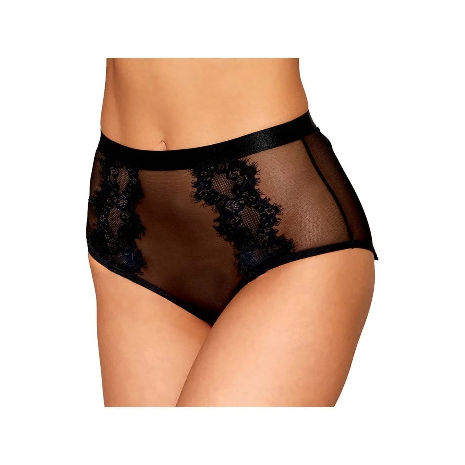 Culotte Résille Noire Taille Haute Dentelle Jarretières Amovibles