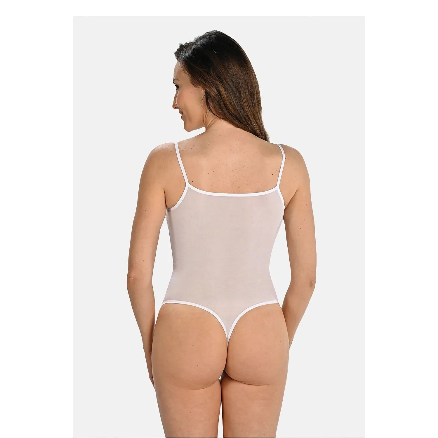 Body blanc Teyli 195356, fines bretelles, maille délicate, ajustement parfait, élégance féminine, dos visible.