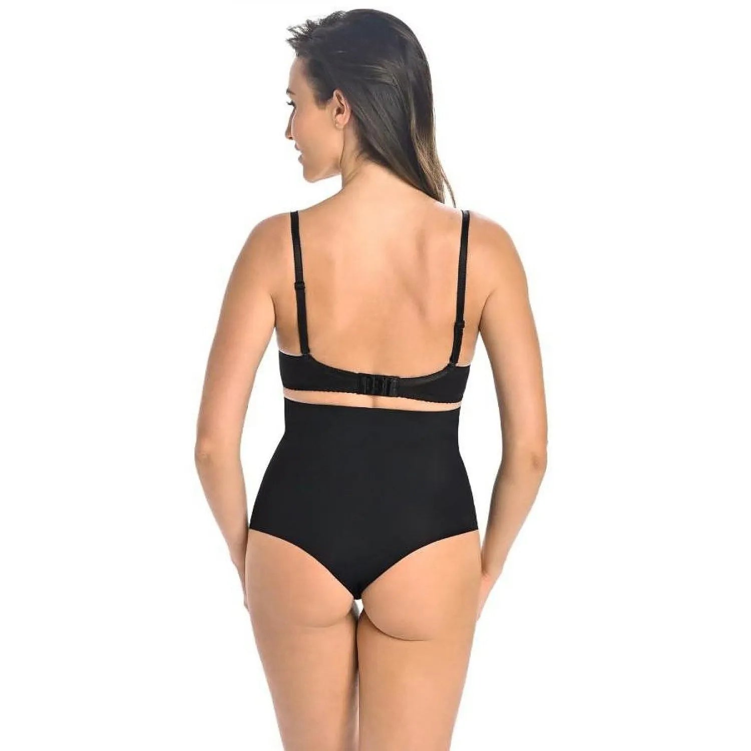 Culotte noire taille haute sans coutures, ajustée, découpée au laser, affine la silhouette, coton doux à l'entrejambe.