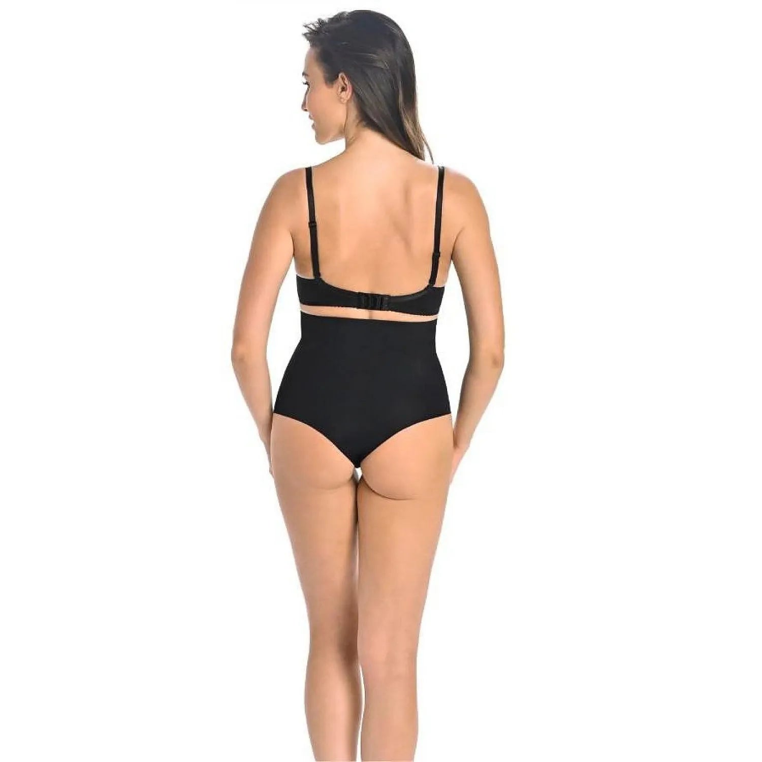 Culotte noire sans coutures, taille haute, élastique, affine la silhouette, finition coton doux à l'entrejambe.