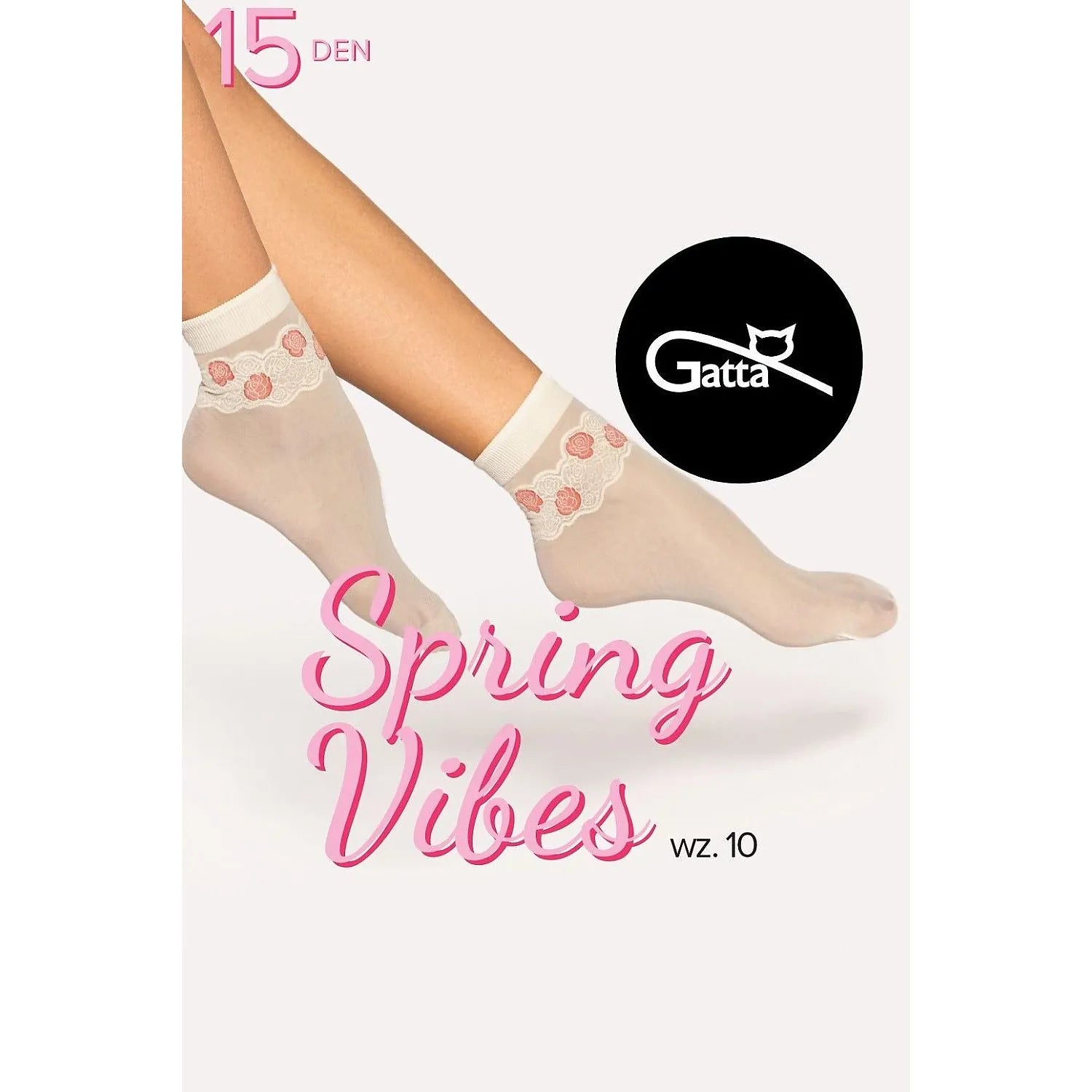 Chaussettes hautes 15 DEN Gatta, motif délicat floral, bord non serré, couleur chair, élégance et confort féminin.