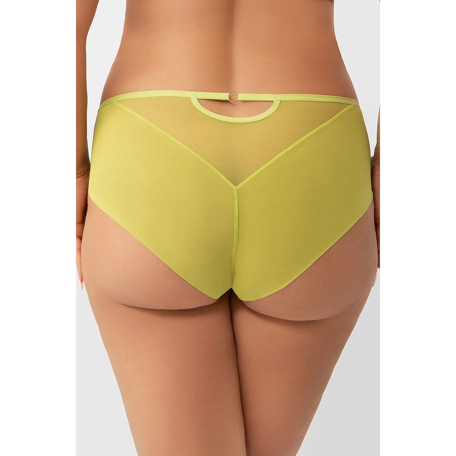 Culottes vertes taille haute Gorsenia avec broderie, résille et découpe arrière, confort et élégance assurés.