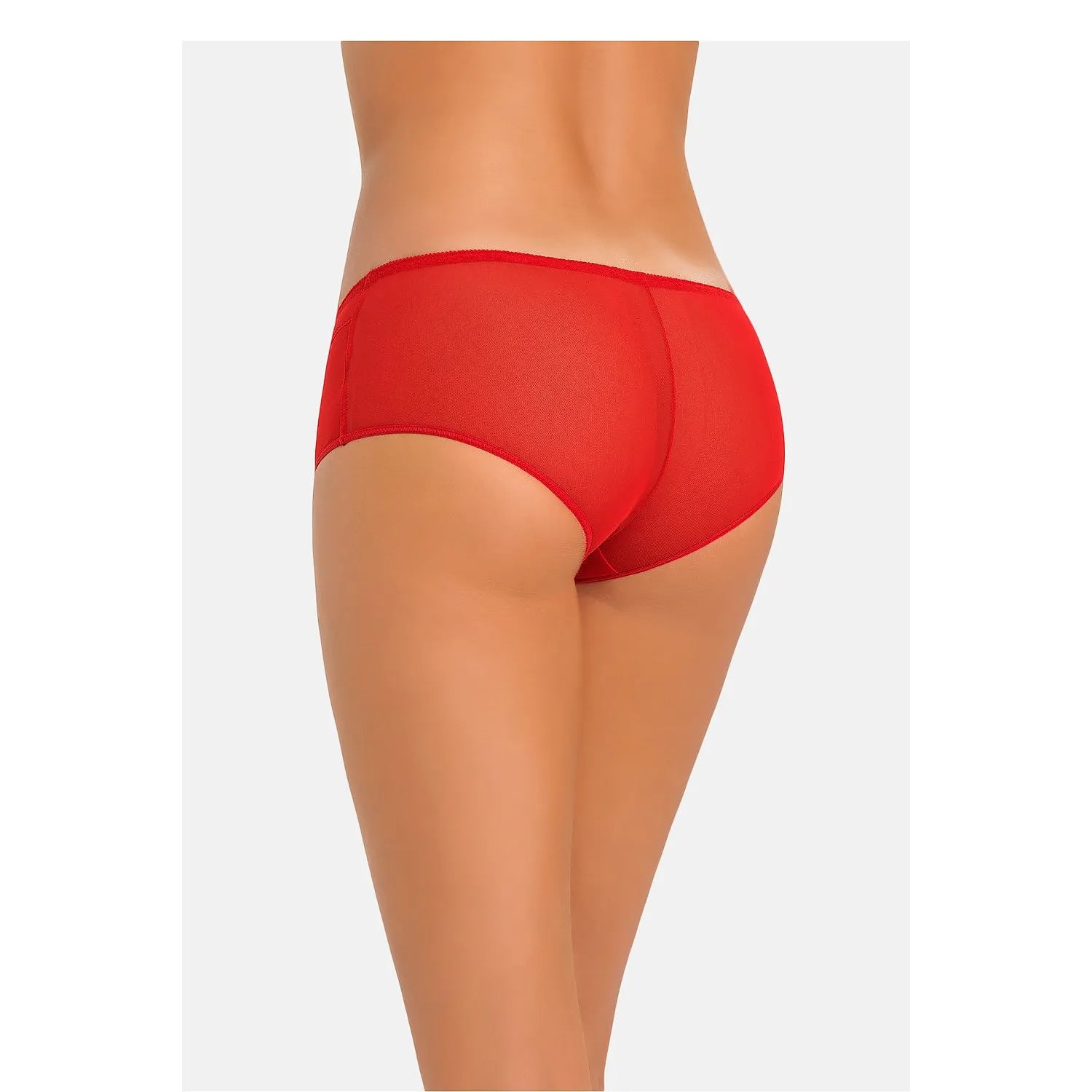 Culottes rouges en filet délicat, ajustement parfait, bande élastique fine, confort sous vêtements ajustés.