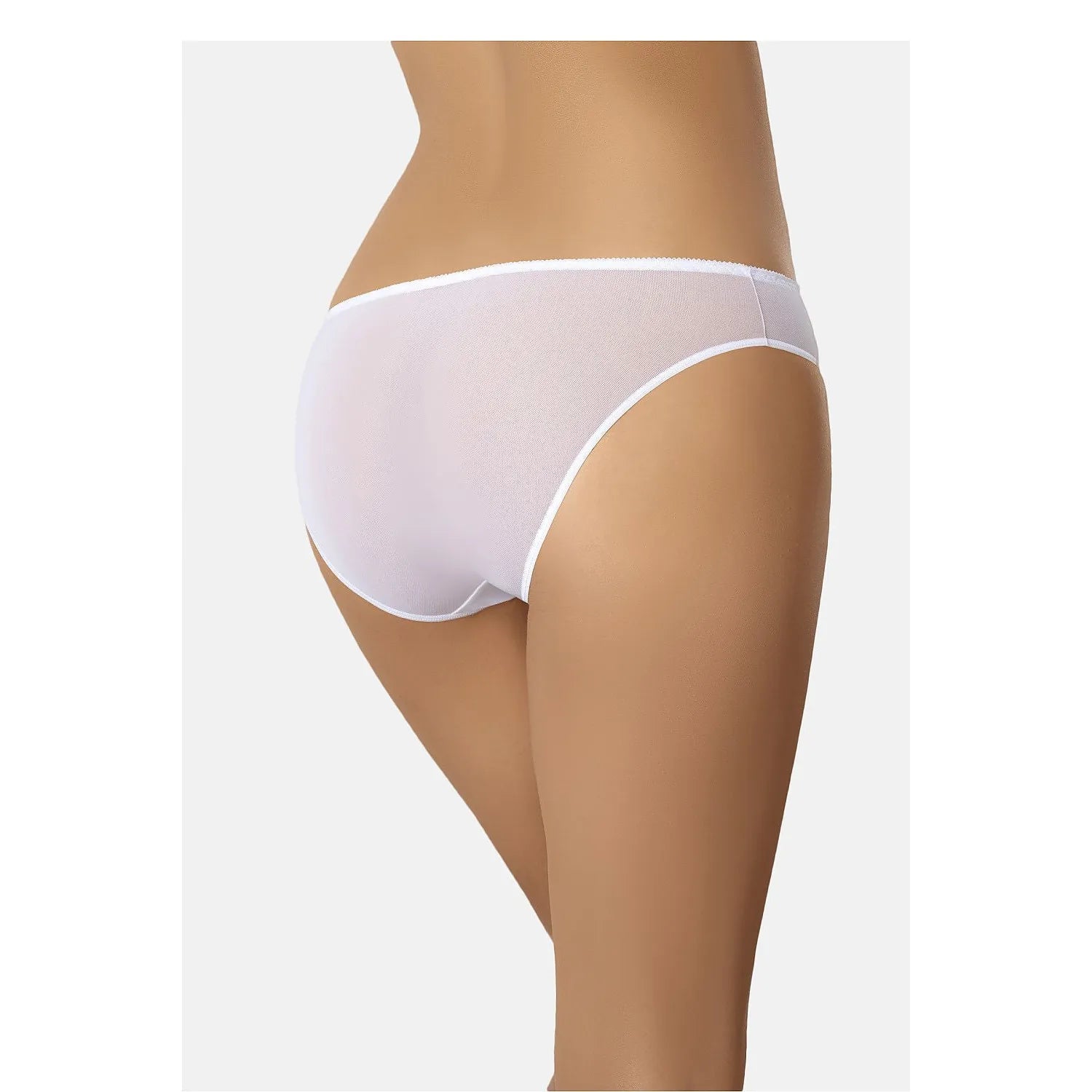 Culottes noires en mesh délicat, dentelle végétale sur les côtés, taille basse, arrière transparent couvrant les fesses.