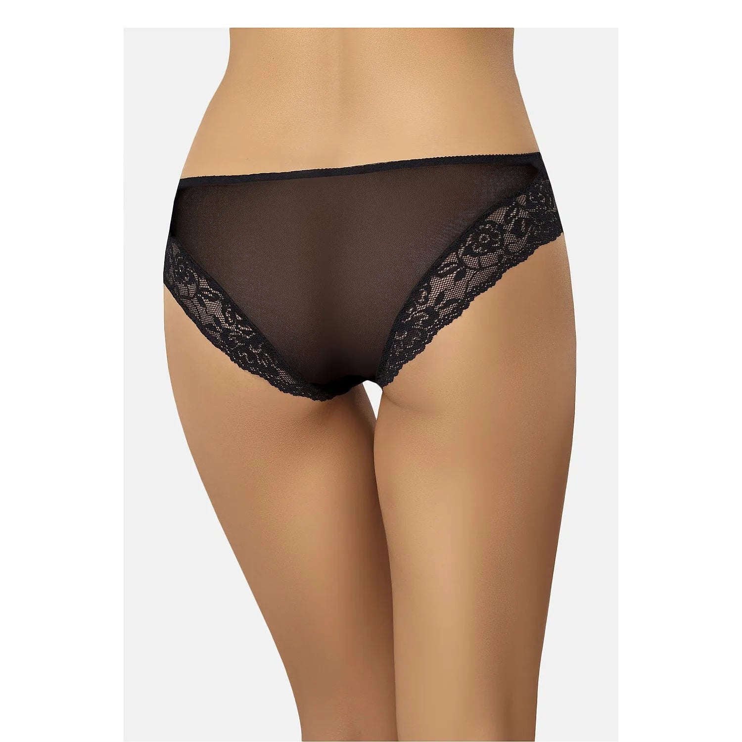 Culottes noires en maille fine et dentelle florale, ajustement parfait, invisibles sous vêtements ajustés.