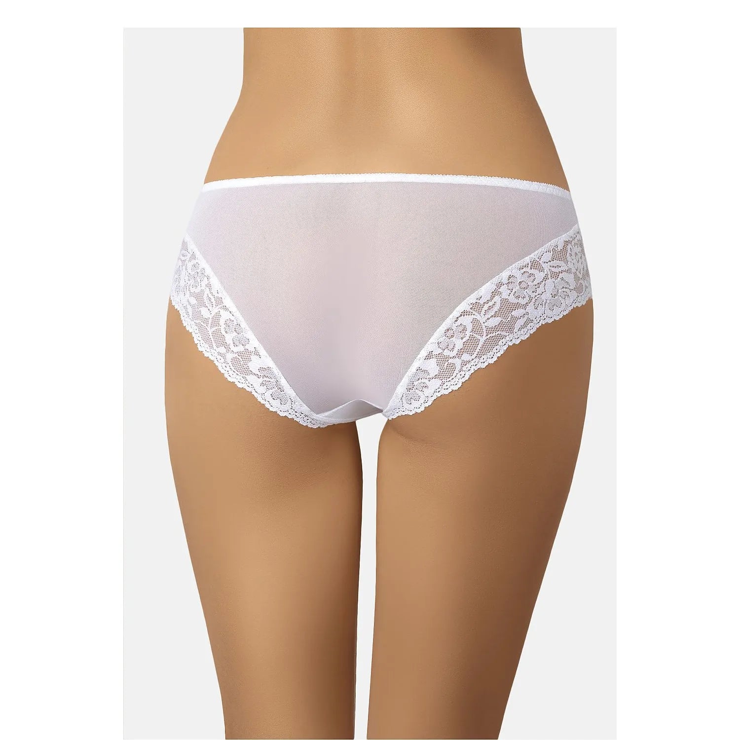 Culotte blanche Teyli 220175 en maille fine et dentelle florale subtile, sans élastique, idéale sous vêtements ajustés.